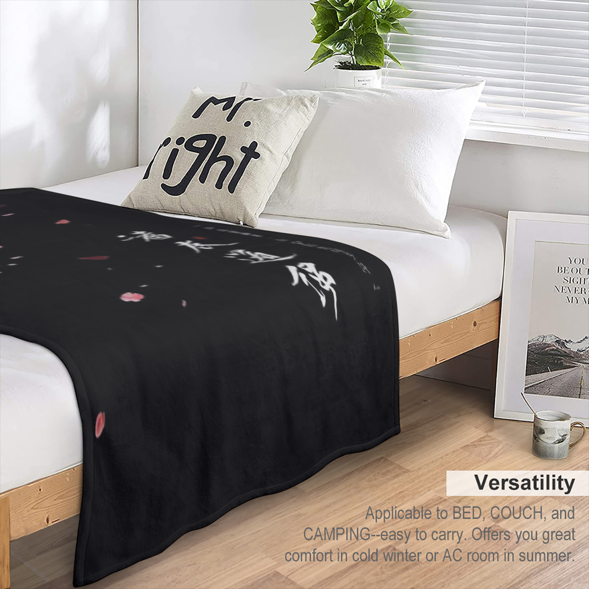 1 large cherry blossom print soft blanket - 100 polyester, lightweight, warm and comfortable, suitable for travel, camping, sofas, cars, office chairs - multi- functional rectangular polyester mat