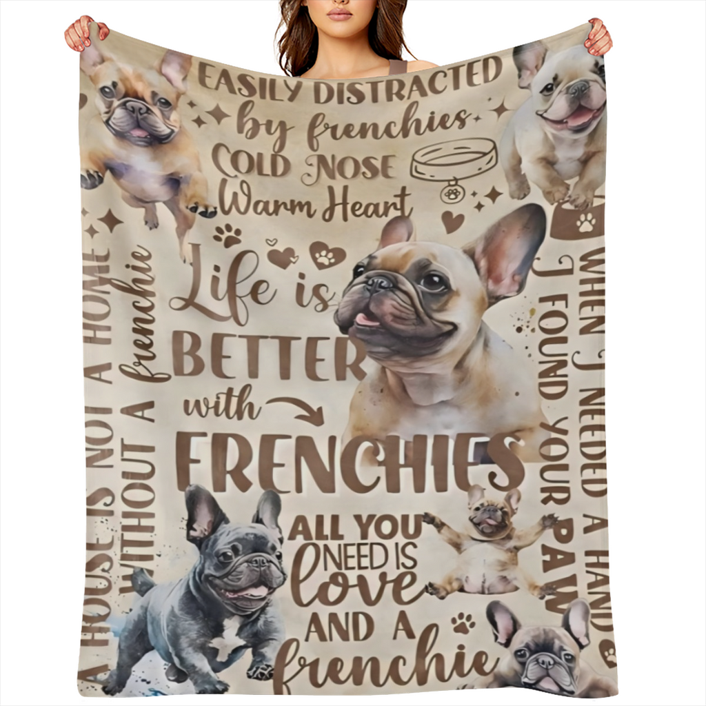 Cozy French Bulldog Throw Blanket - Life is Better with Frenchies Design Soft Warm Polyester Blend Machine Washable Ideal for Dog Lovers All- Season Comfort Home DecorPlayful Dog DesignMachine Washabl