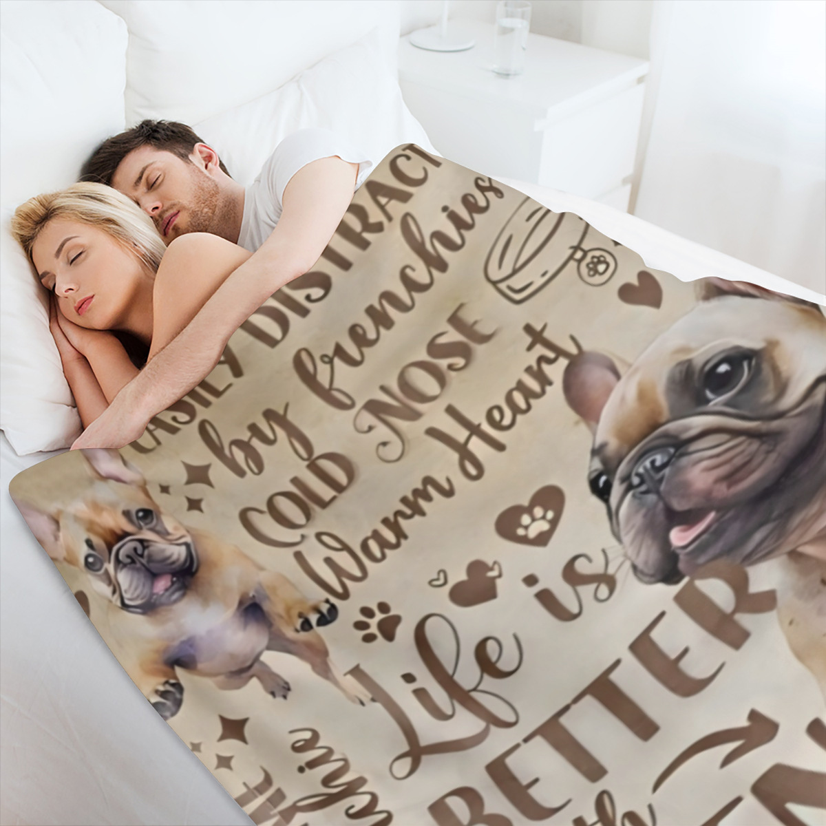 Cozy French Bulldog Throw Blanket - Life is Better with Frenchies Design Soft Warm Polyester Blend Machine Washable Ideal for Dog Lovers All- Season Comfort Home DecorPlayful Dog DesignMachine Washabl