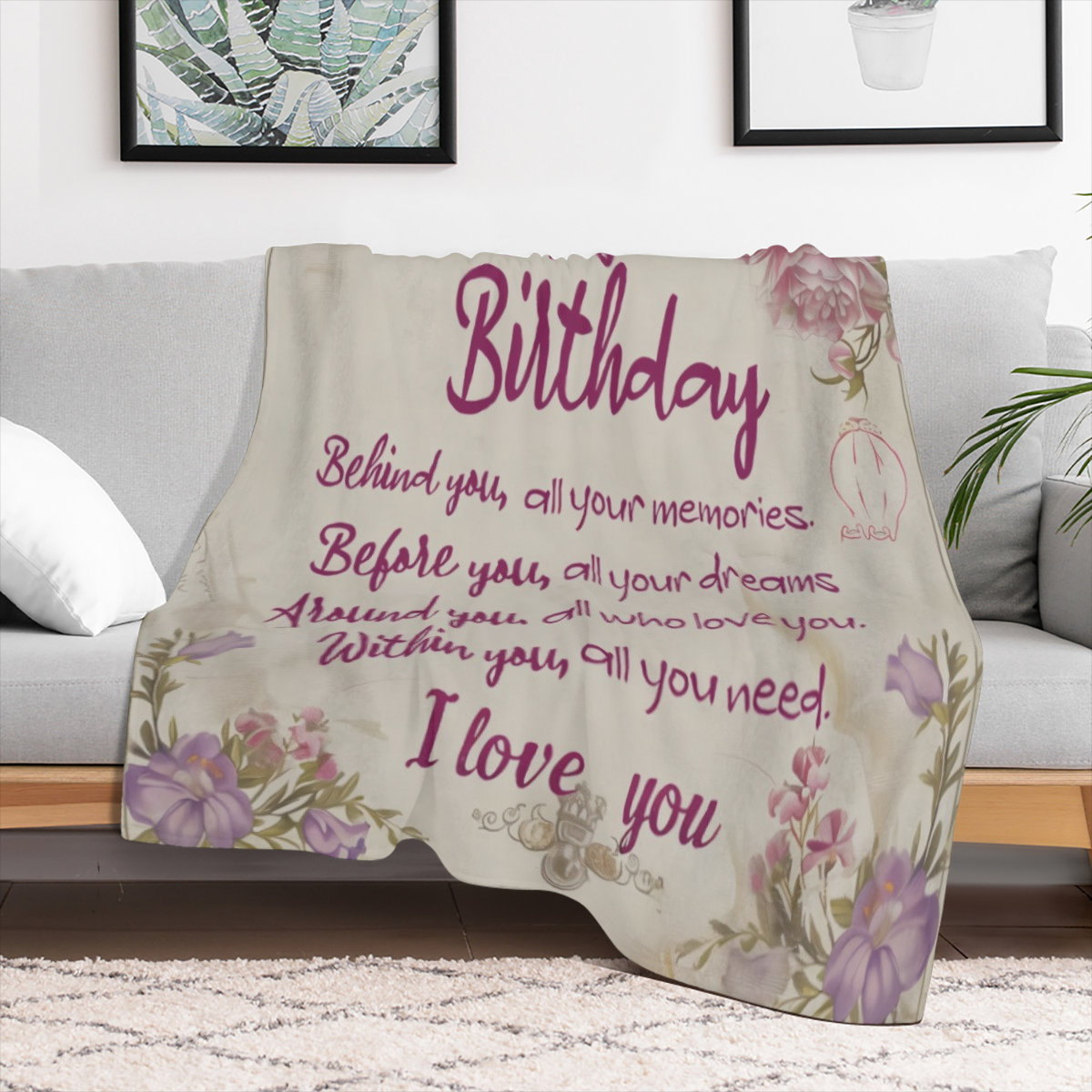 Birthday Gifts, Unique Best Gift Blanket for Women Girl, Vintage Floral Blankets, Ideas for Mom Sister Grandma Wife Daughter Lightweight Throw, Happy Festival Party Room Decor