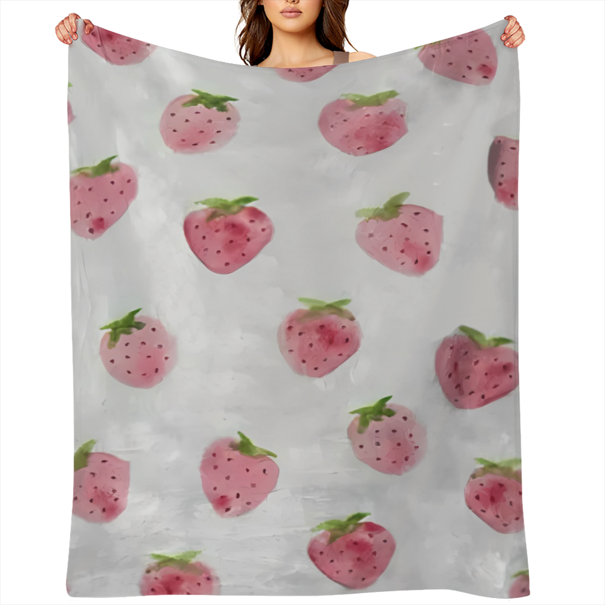 Sweet Strawberry Style Ultra-Soft Microfiber Blanket with Fresh Strawberry Pattern, Lightweight & Cozy, Perfect for Sofa, Bed or Chair, All-Season Use, Modern Design with Vibrant Pink Strawberries on