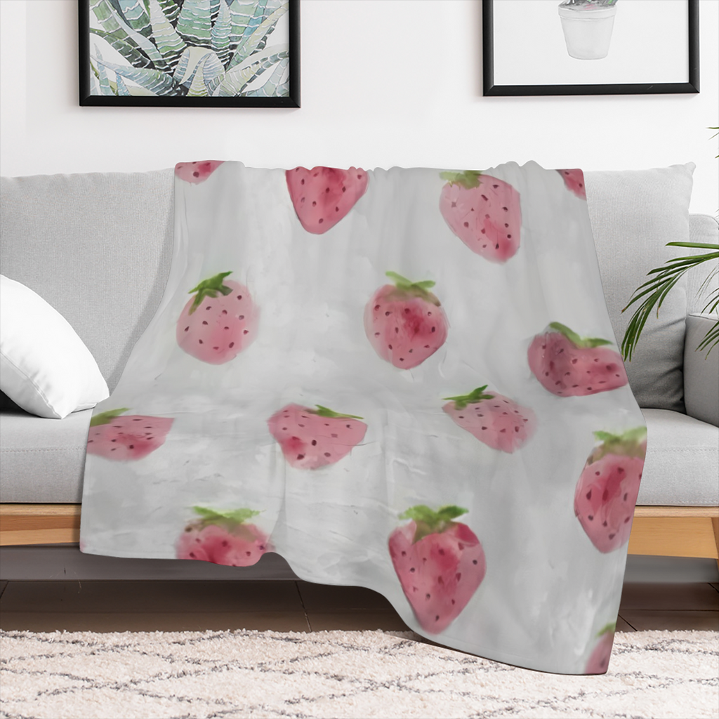 Sweet Strawberry Style Ultra-Soft Microfiber Blanket with Fresh Strawberry Pattern, Lightweight & Cozy, Perfect for Sofa, Bed or Chair, All-Season Use, Modern Design with Vibrant Pink Strawberries on