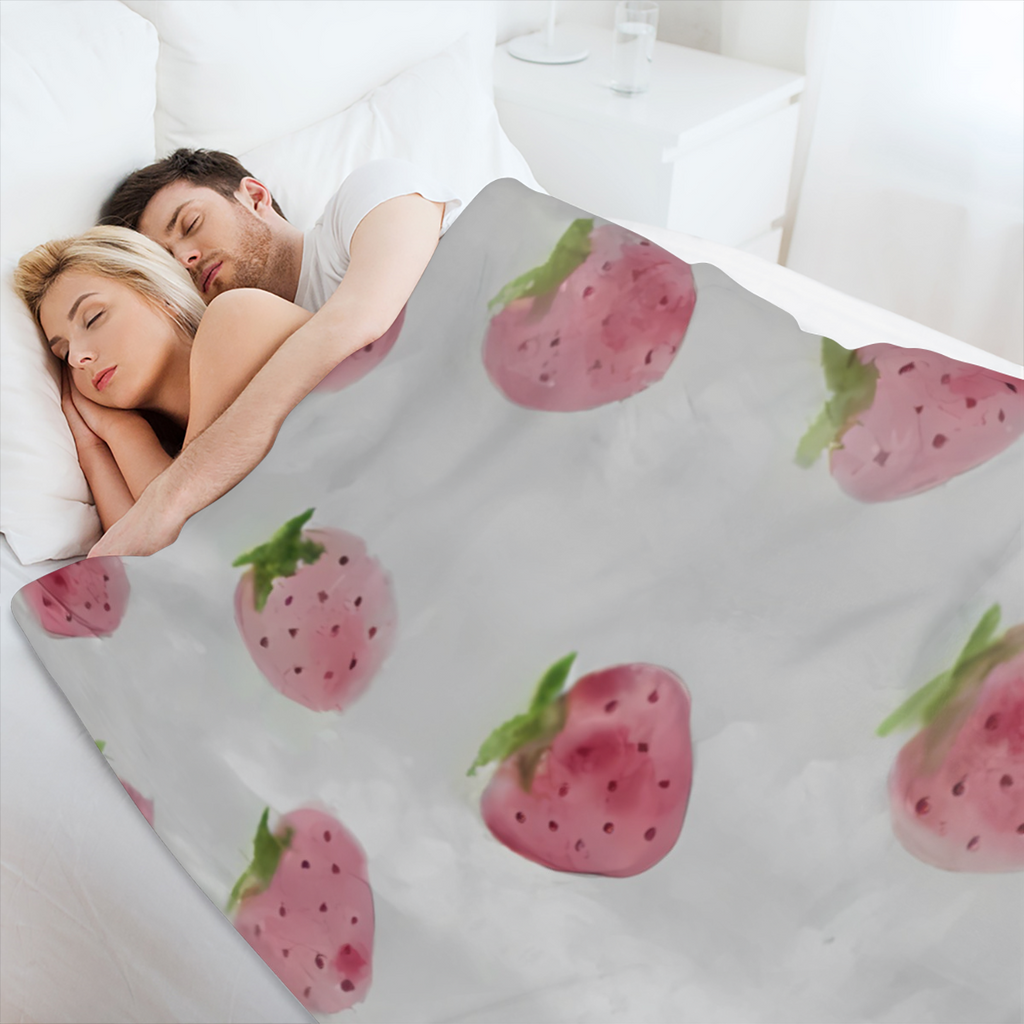 Sweet Strawberry Style Ultra-Soft Microfiber Blanket with Fresh Strawberry Pattern, Lightweight & Cozy, Perfect for Sofa, Bed or Chair, All-Season Use, Modern Design with Vibrant Pink Strawberries on