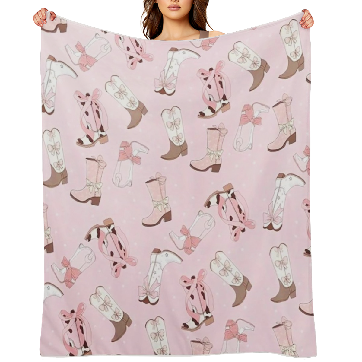 Cozy Cowgirl Fleece Blanket with Pink Background Soft Plush Throw for Youngsters, Teens & Women Country- Themed Design Featuring Cowboy Hats, Boots & Cacti Perfect for Sofa, Couch & Bed Decor