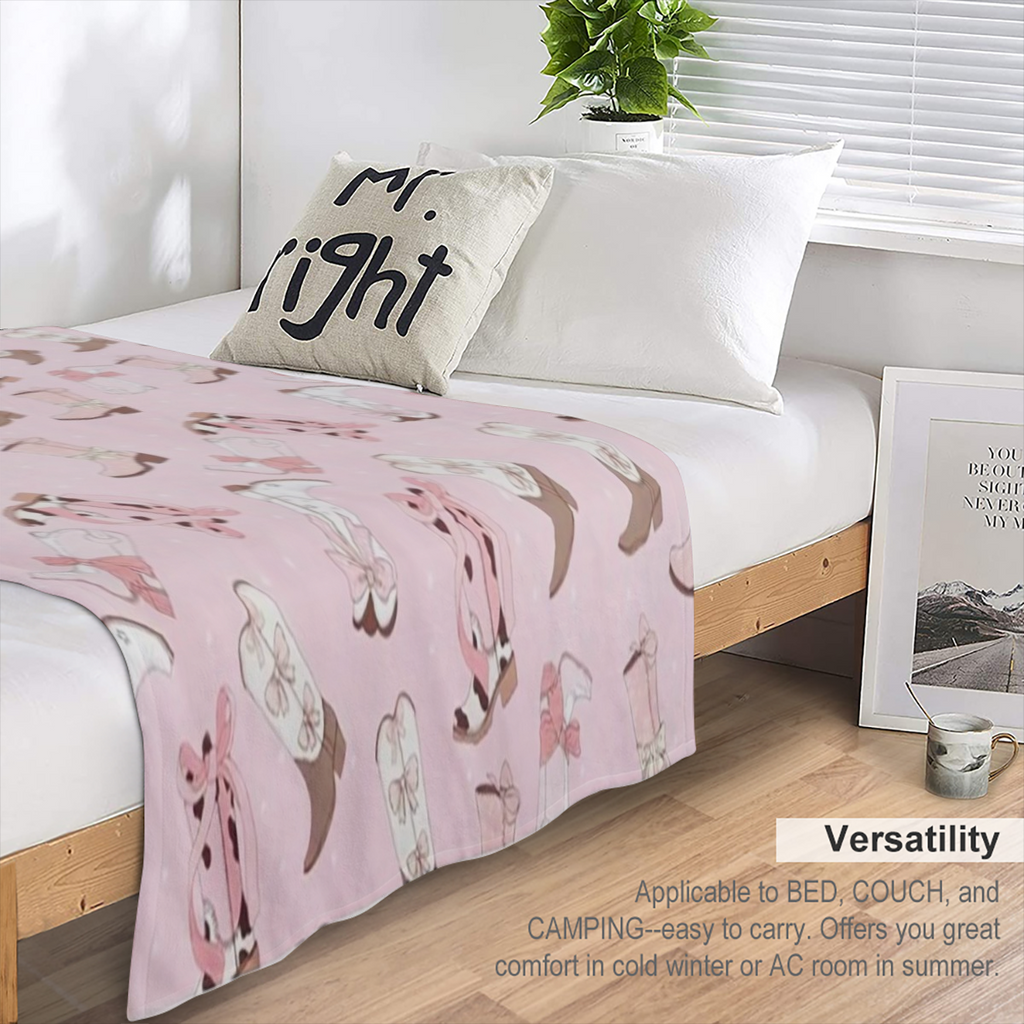 Cozy Cowgirl Fleece Blanket with Pink Background Soft Plush Throw for Youngsters, Teens & Women Country- Themed Design Featuring Cowboy Hats, Boots & Cacti Perfect for Sofa, Couch & Bed Decor