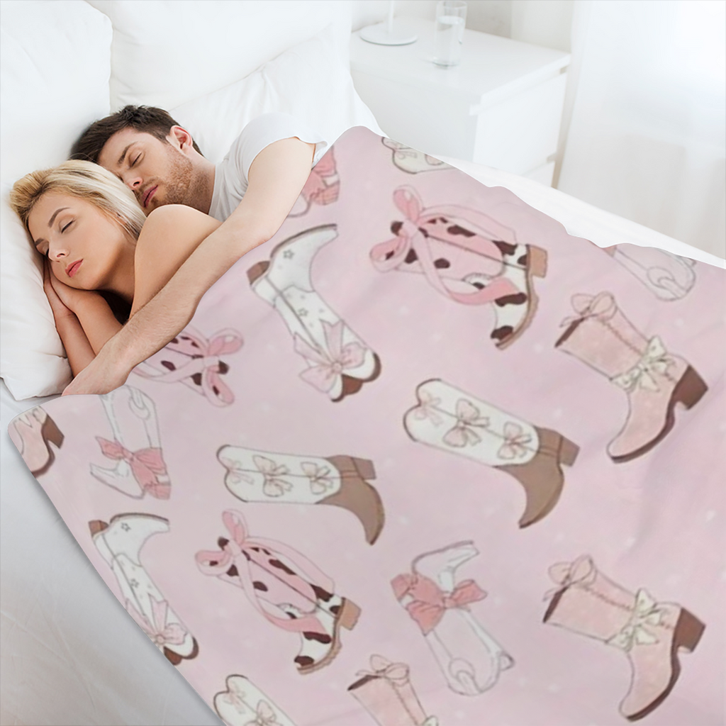 Cozy Cowgirl Fleece Blanket with Pink Background Soft Plush Throw for Youngsters, Teens & Women Country- Themed Design Featuring Cowboy Hats, Boots & Cacti Perfect for Sofa, Couch & Bed Decor