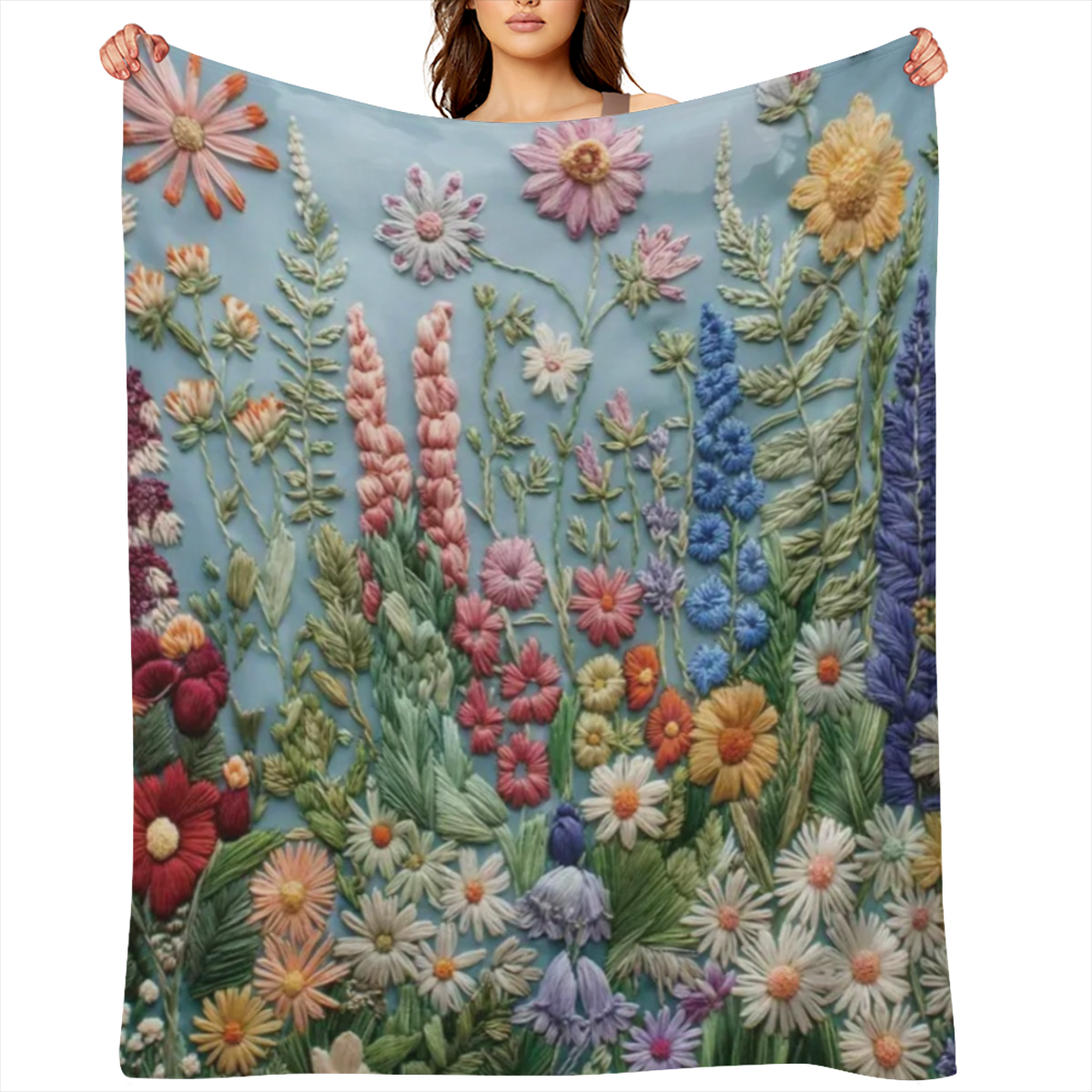 Cozy embroidered floral flannel blanket - perfect for naps, camping and home decor for friends, family and loved ones