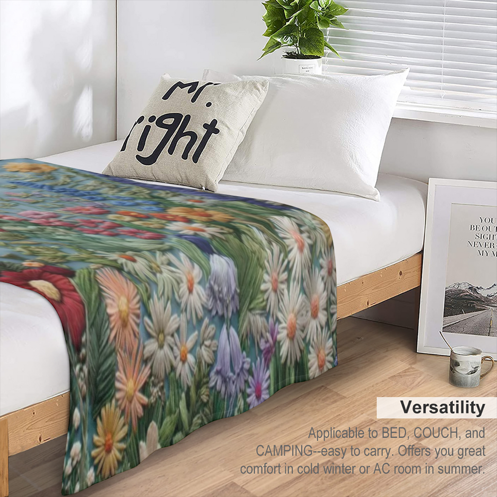 Cozy embroidered floral flannel blanket - perfect for naps, camping and home decor for friends, family and loved ones