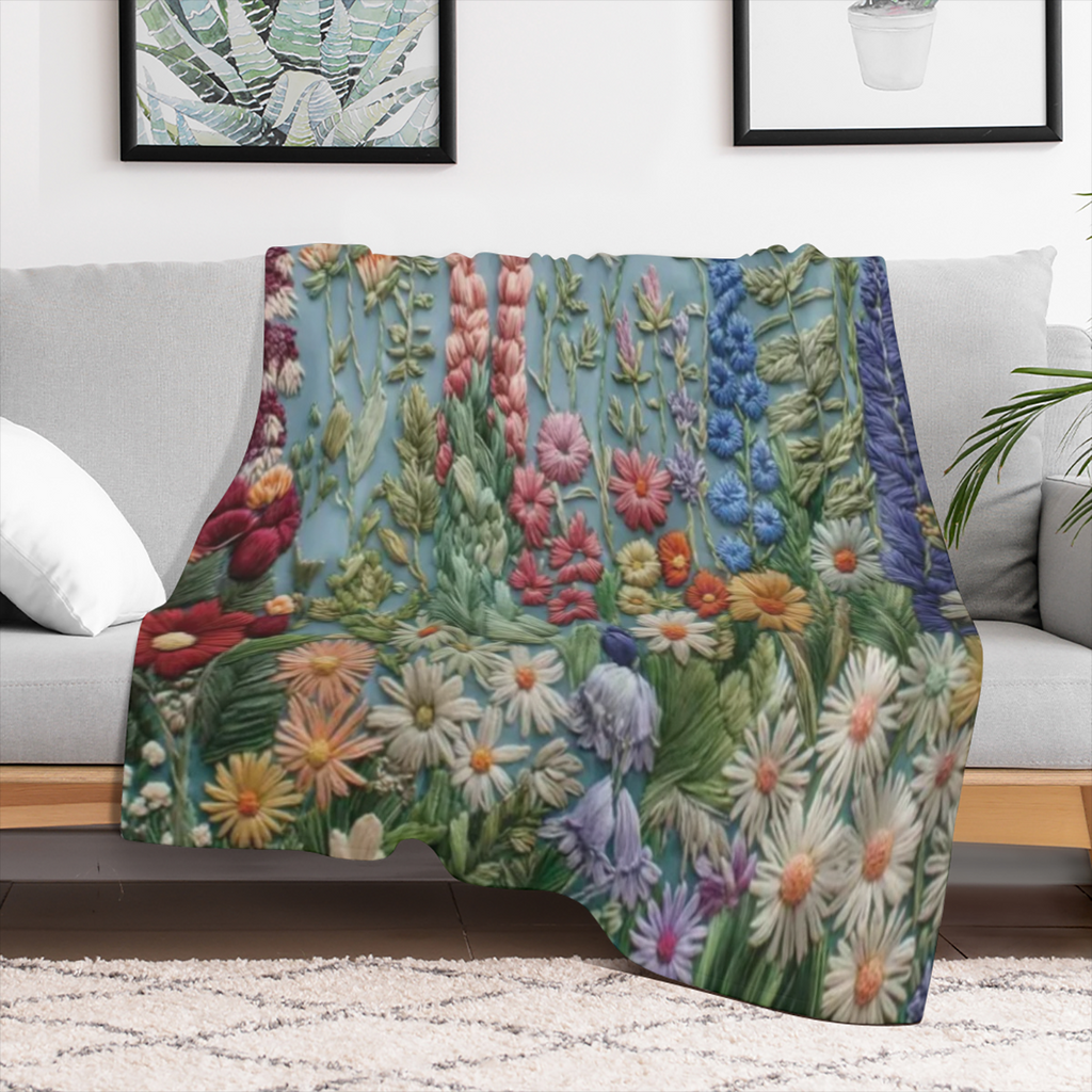 Cozy embroidered floral flannel blanket - perfect for naps, camping and home decor for friends, family and loved ones