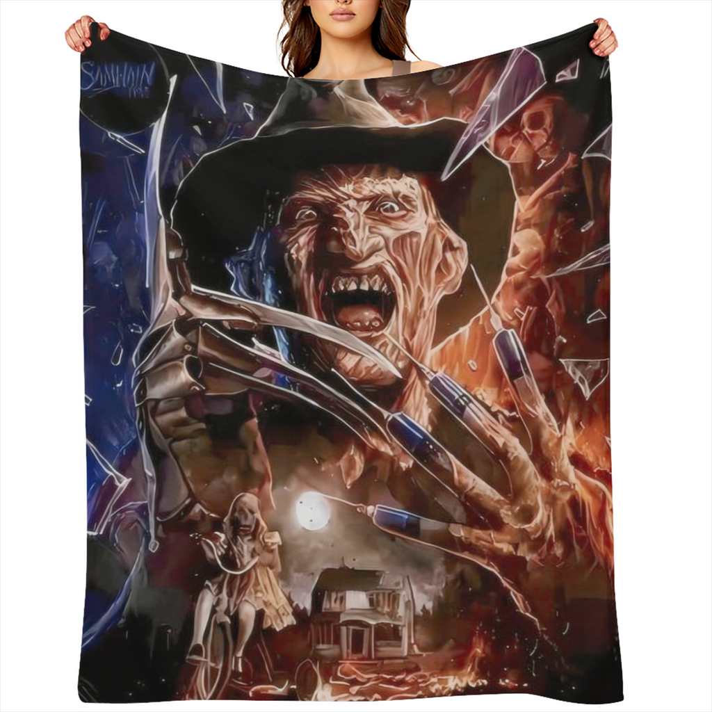 Fright Night Themed Flannel Blanket Digital Print Soft Warm Polyester Knit 200-250g Fabric Weight All-Season Comfort Gift for Sofa Office Bed Camping Travel Washed Geometric Pattern Cabin Style 50x60