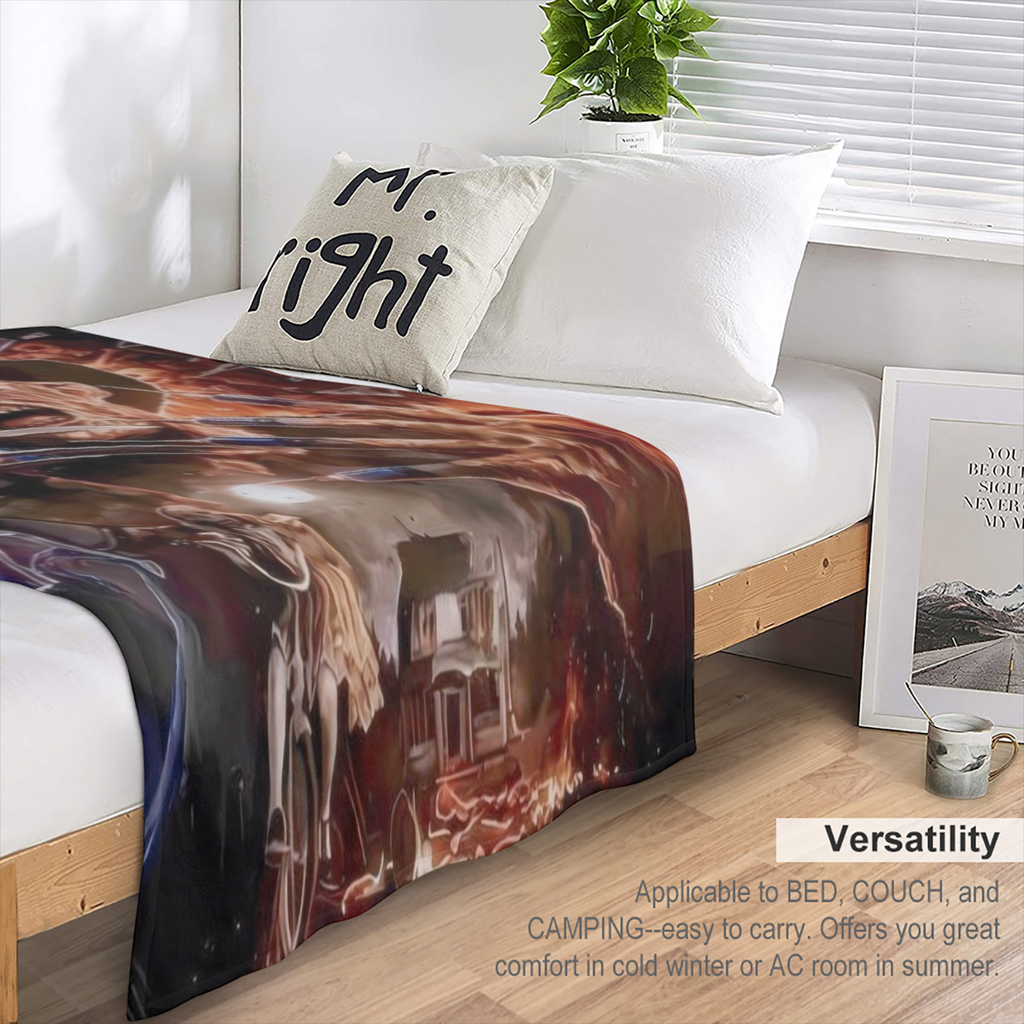 Fright Night Themed Flannel Blanket Digital Print Soft Warm Polyester Knit 200-250g Fabric Weight All-Season Comfort Gift for Sofa Office Bed Camping Travel Washed Geometric Pattern Cabin Style 50x60