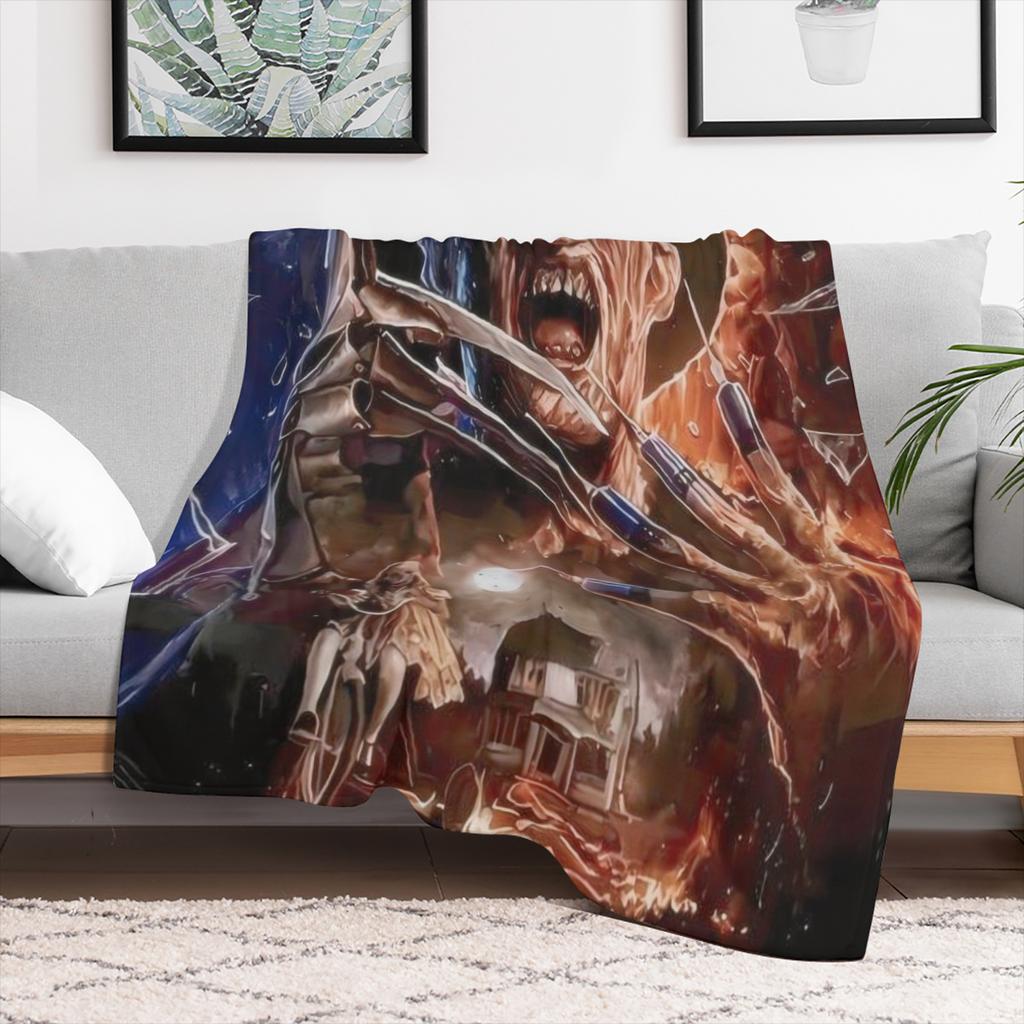 Fright Night Themed Flannel Blanket Digital Print Soft Warm Polyester Knit 200-250g Fabric Weight All-Season Comfort Gift for Sofa Office Bed Camping Travel Washed Geometric Pattern Cabin Style 50x60