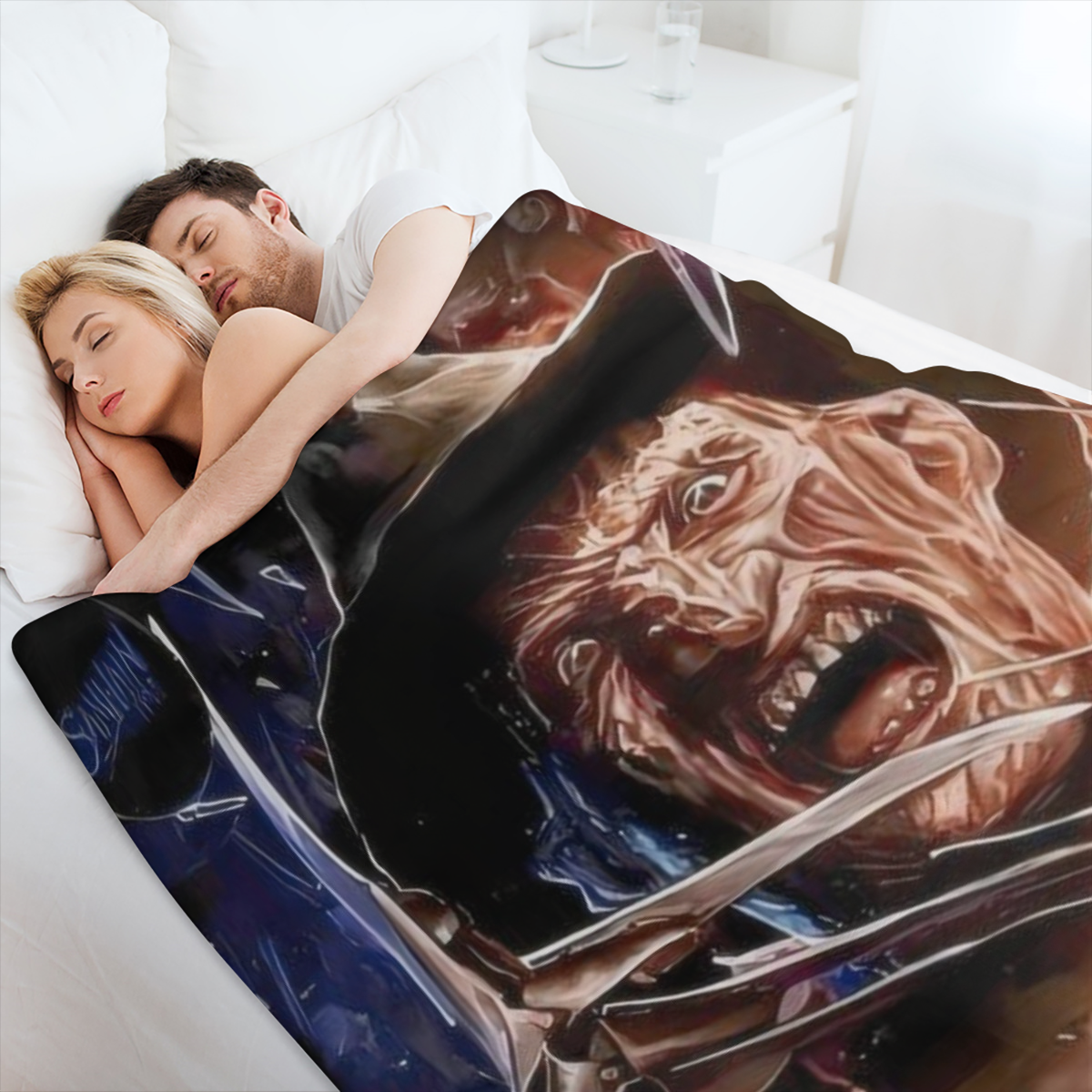 Fright Night Themed Flannel Blanket Digital Print Soft Warm Polyester Knit 200-250g Fabric Weight All-Season Comfort Gift for Sofa Office Bed Camping Travel Washed Geometric Pattern Cabin Style 50x60