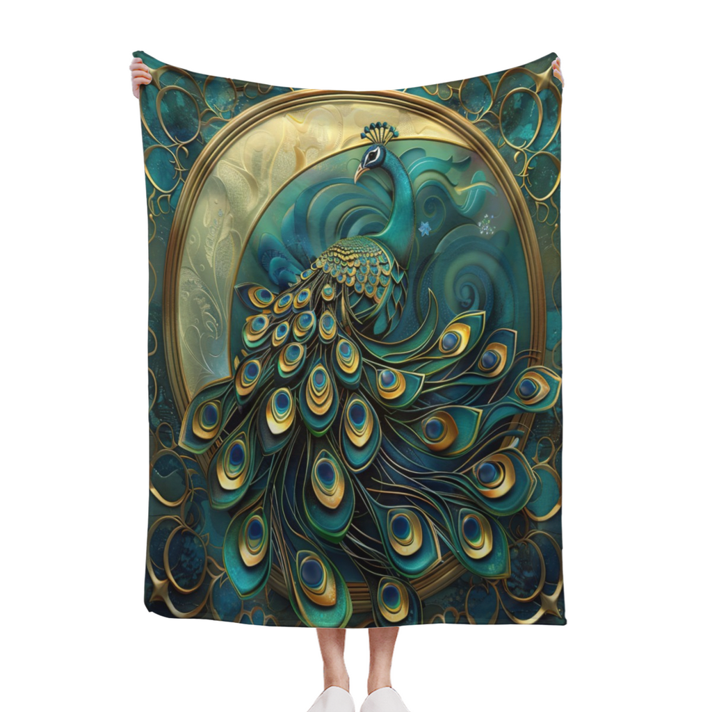 Marble Peacock Soft Warm Cozy Blanket, Blue Abstract Bird Beautiful Animal Throw Blankets for Boys Girls Fuzzy Plush Blanket Fleece Lightweight Flannel for Bed Couch Sofa-280GSM