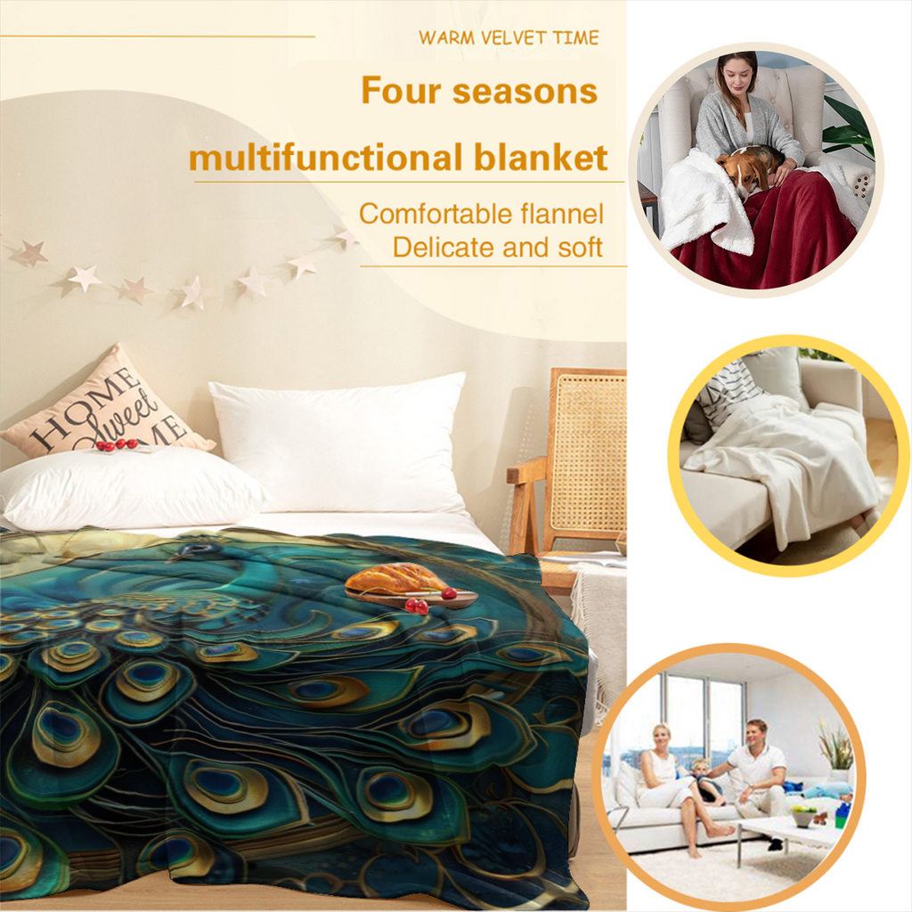 Marble Peacock Soft Warm Cozy Blanket, Blue Abstract Bird Beautiful Animal Throw Blankets for Boys Girls Fuzzy Plush Blanket Fleece Lightweight Flannel for Bed Couch Sofa-280GSM