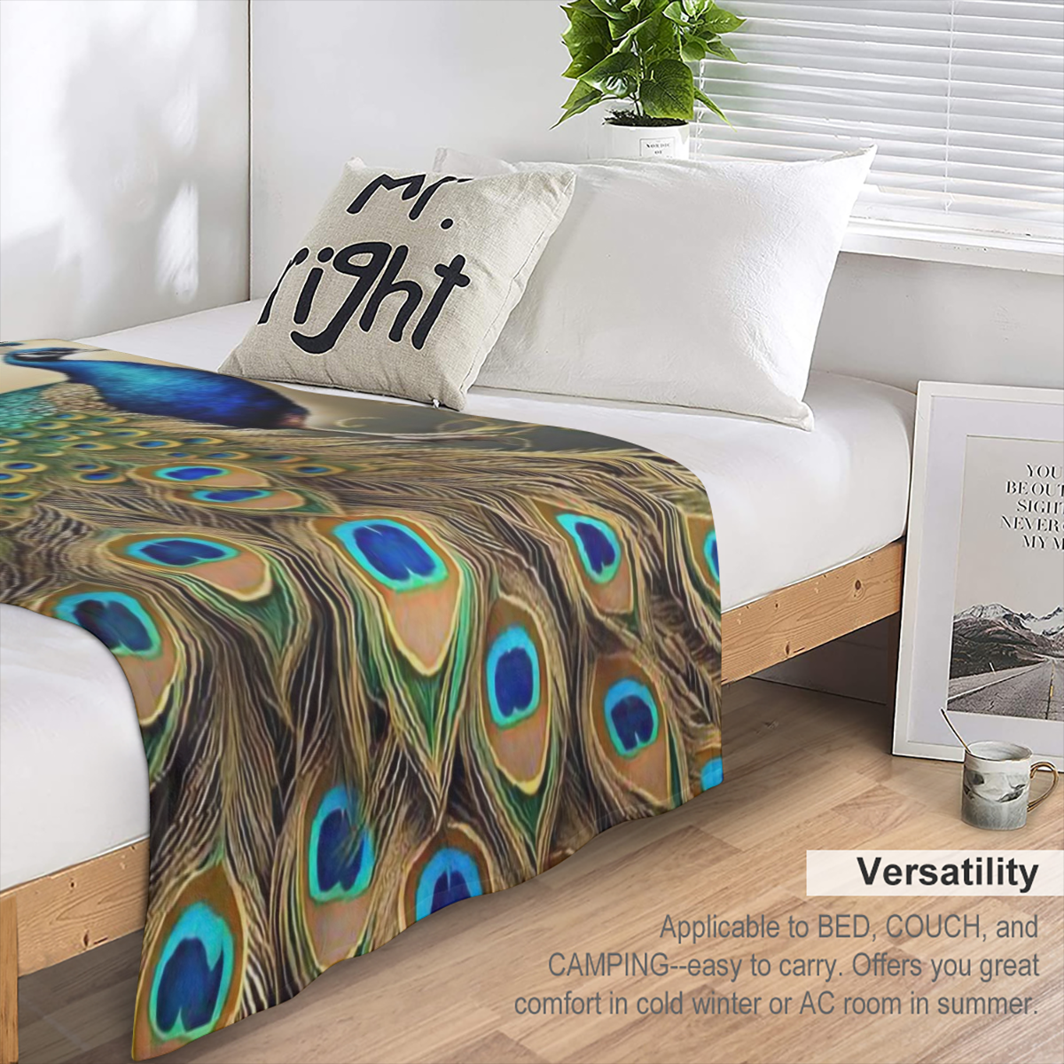 1 golden peacock print blanket, soft and comfortable travel blanket, sofa bed nap blanket, office home decor, birthday and holiday gift, available all year round