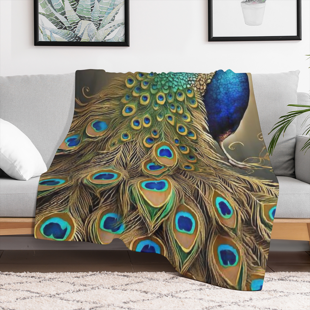 1 golden peacock print blanket, soft and comfortable travel blanket, sofa bed nap blanket, office home decor, birthday and holiday gift, available all year round