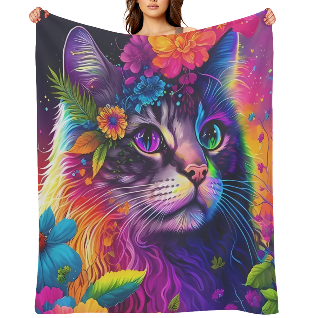 1pcs Cute Cat Cartoon Printed Adult Blanket Four Seasons Flannel Fleece Blanket Soft Warm Plush Blanket Sofa Bed Camping Travel Theater Ideal City Gift and Holiday Gift