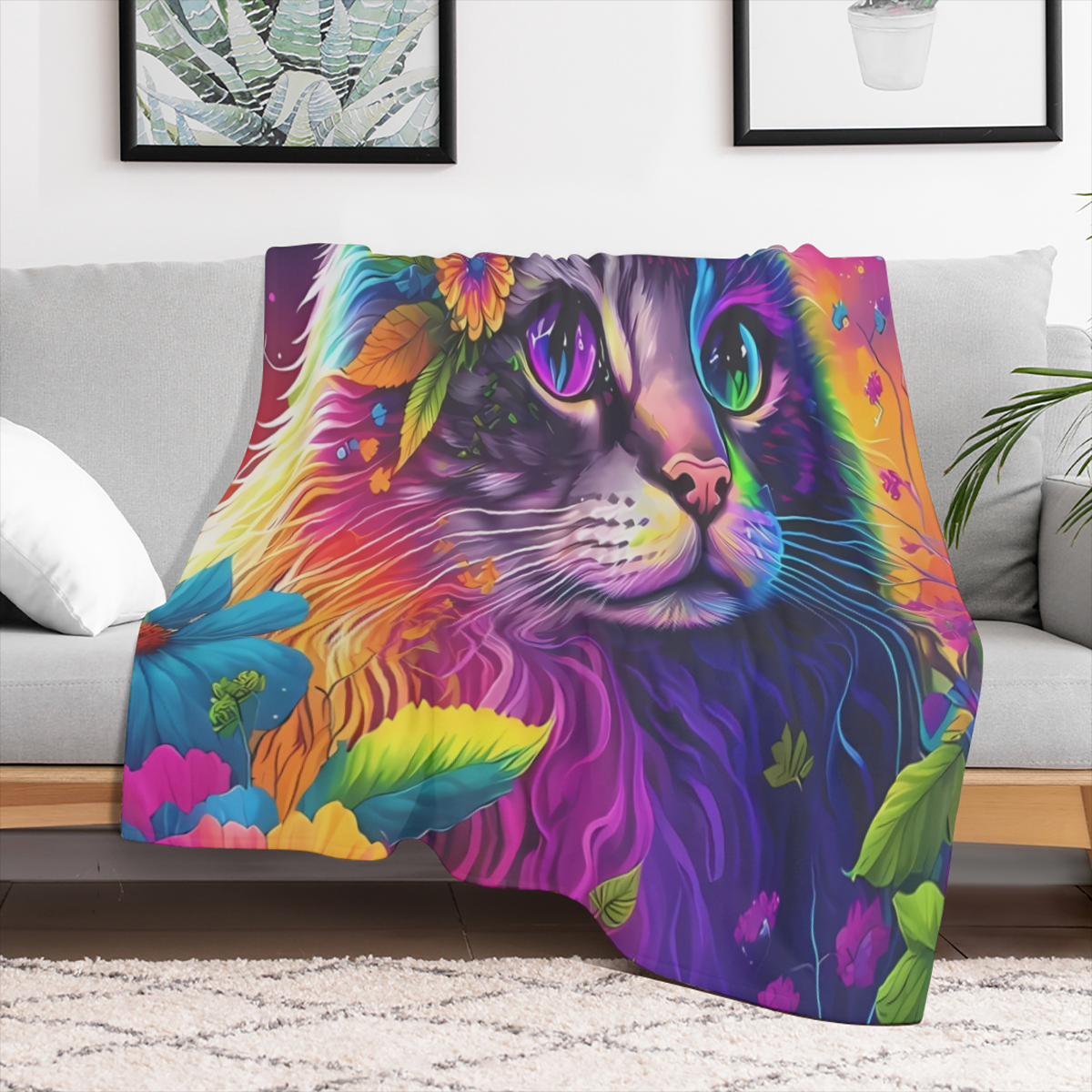 1pcs Cute Cat Cartoon Printed Adult Blanket Four Seasons Flannel Fleece Blanket Soft Warm Plush Blanket Sofa Bed Camping Travel Theater Ideal City Gift and Holiday Gift