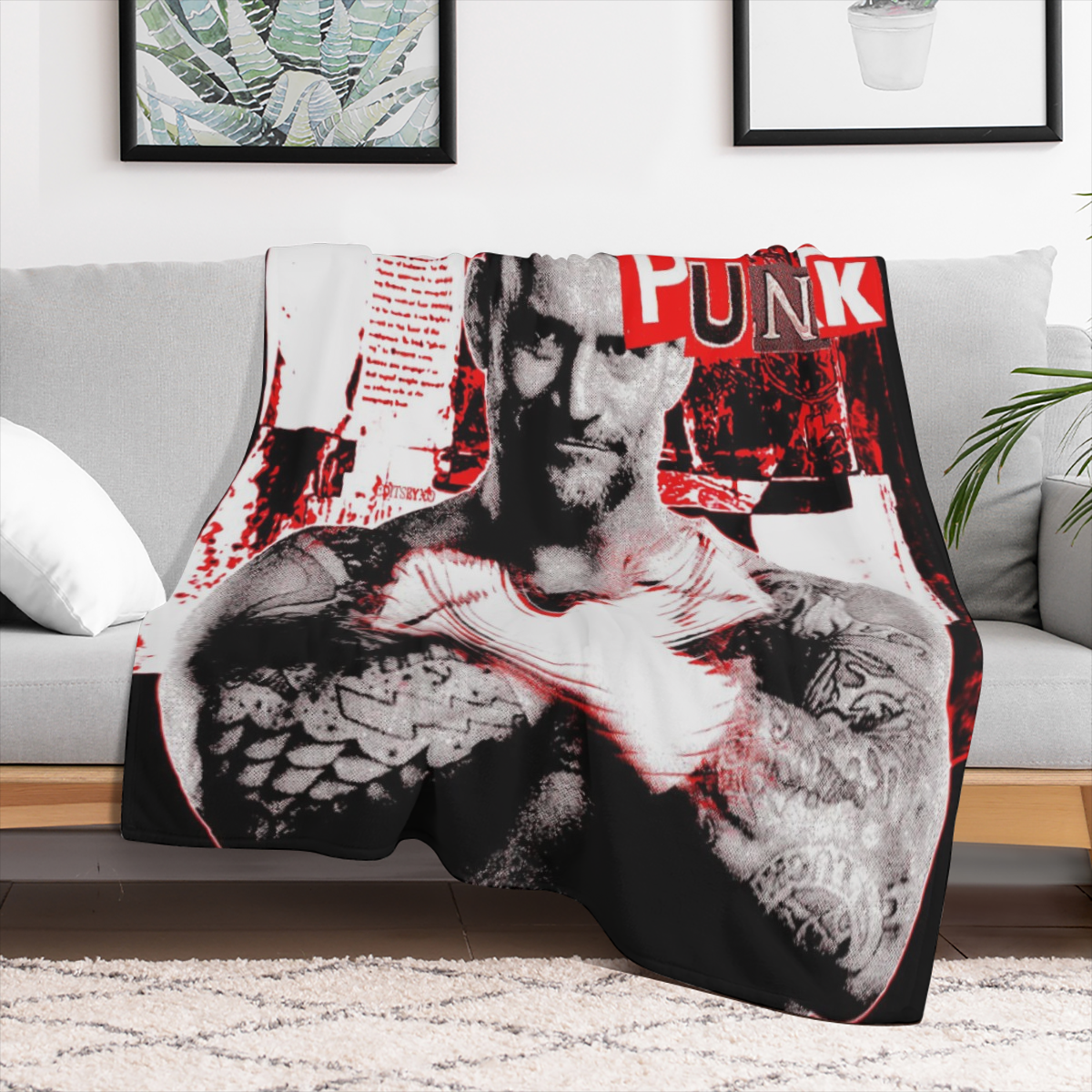 CM Punk Flannel Sofa Blanket Soft Lightweight Warm Shawl Knitted Plush Comfortable Decorative Blanket Suitable for Sofa Bed60x50inch