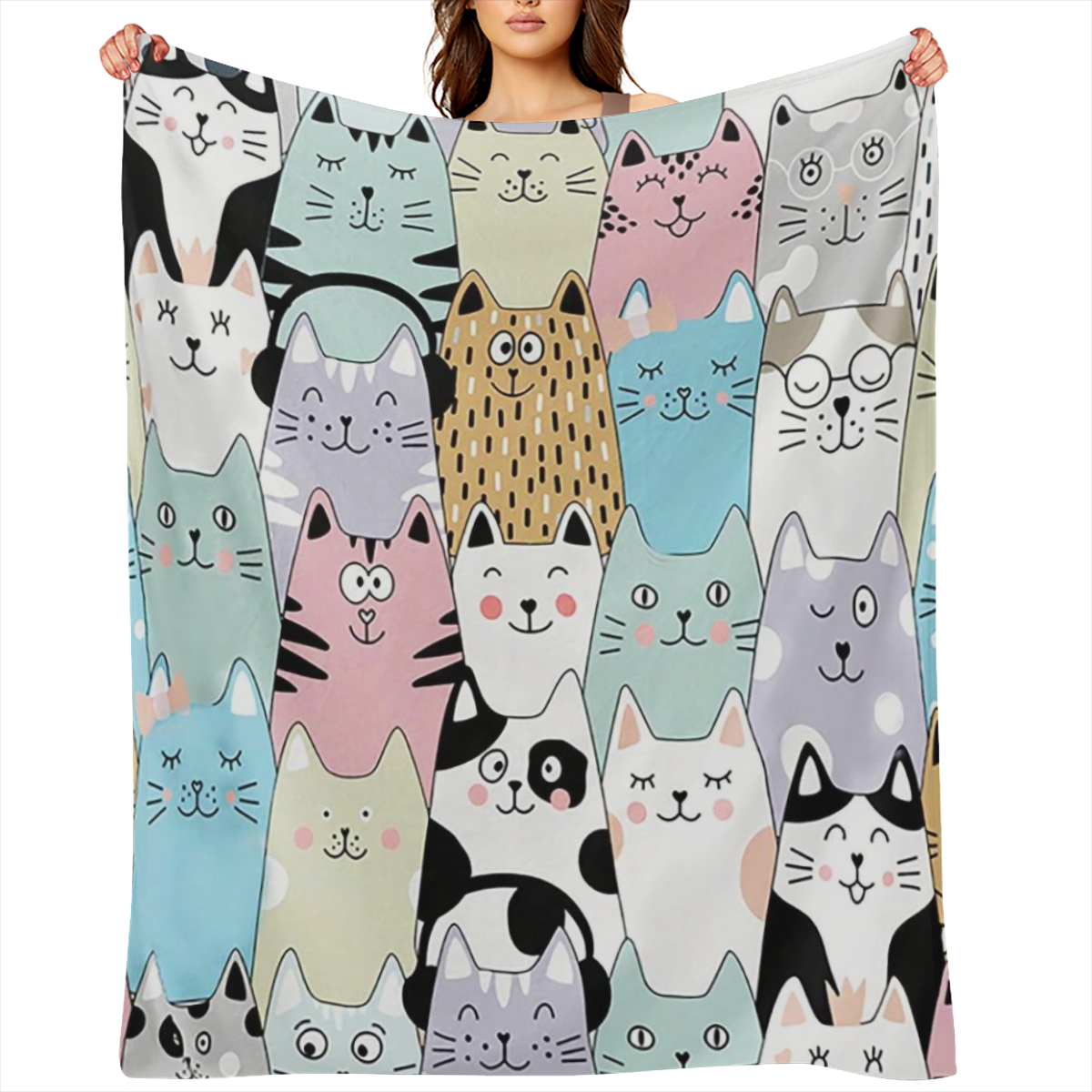 1pc Cute Cartoon Cat Print Blanket, Flannel Blanket, Soft Warm Throw Blanket Nap Blanket For Couch Sofa Office Bed Camping Travel, Multi- purpose Gift Blanket For All Season