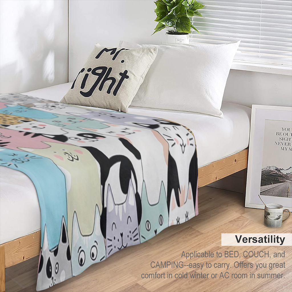 1pc Cute Cartoon Cat Print Blanket, Flannel Blanket, Soft Warm Throw Blanket Nap Blanket For Couch Sofa Office Bed Camping Travel, Multi- purpose Gift Blanket For All Season