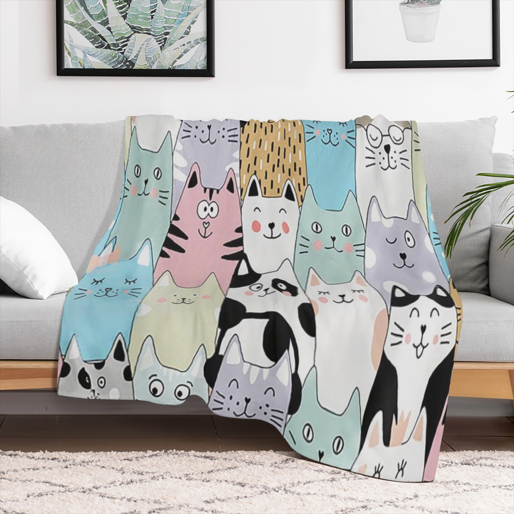1pc Cute Cartoon Cat Print Blanket, Flannel Blanket, Soft Warm Throw Blanket Nap Blanket For Couch Sofa Office Bed Camping Travel, Multi- purpose Gift Blanket For All Season