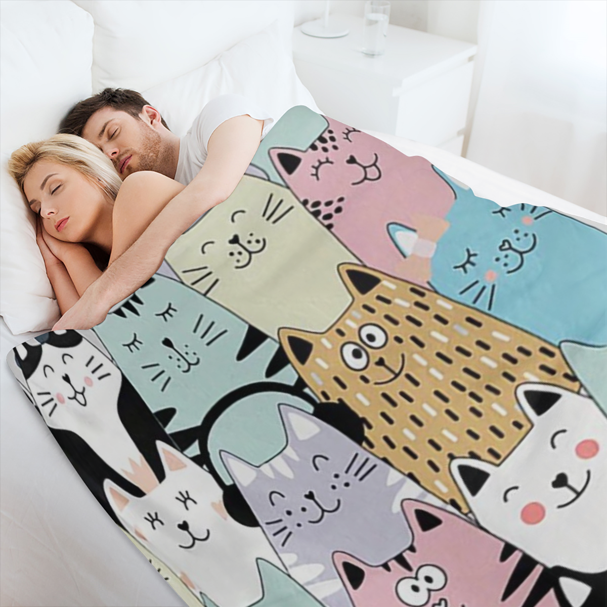 1pc Cute Cartoon Cat Print Blanket, Flannel Blanket, Soft Warm Throw Blanket Nap Blanket For Couch Sofa Office Bed Camping Travel, Multi- purpose Gift Blanket For All Season