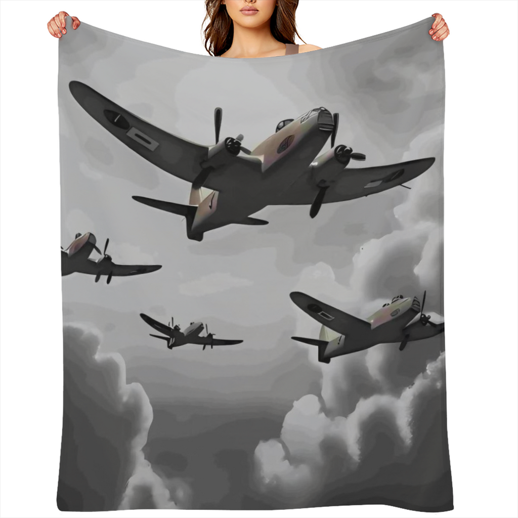 Ultra-Soft Plush WWII Airplane Throw Blanket - Cozy Flannel Reversible All-Season Comfort for Couch Bed