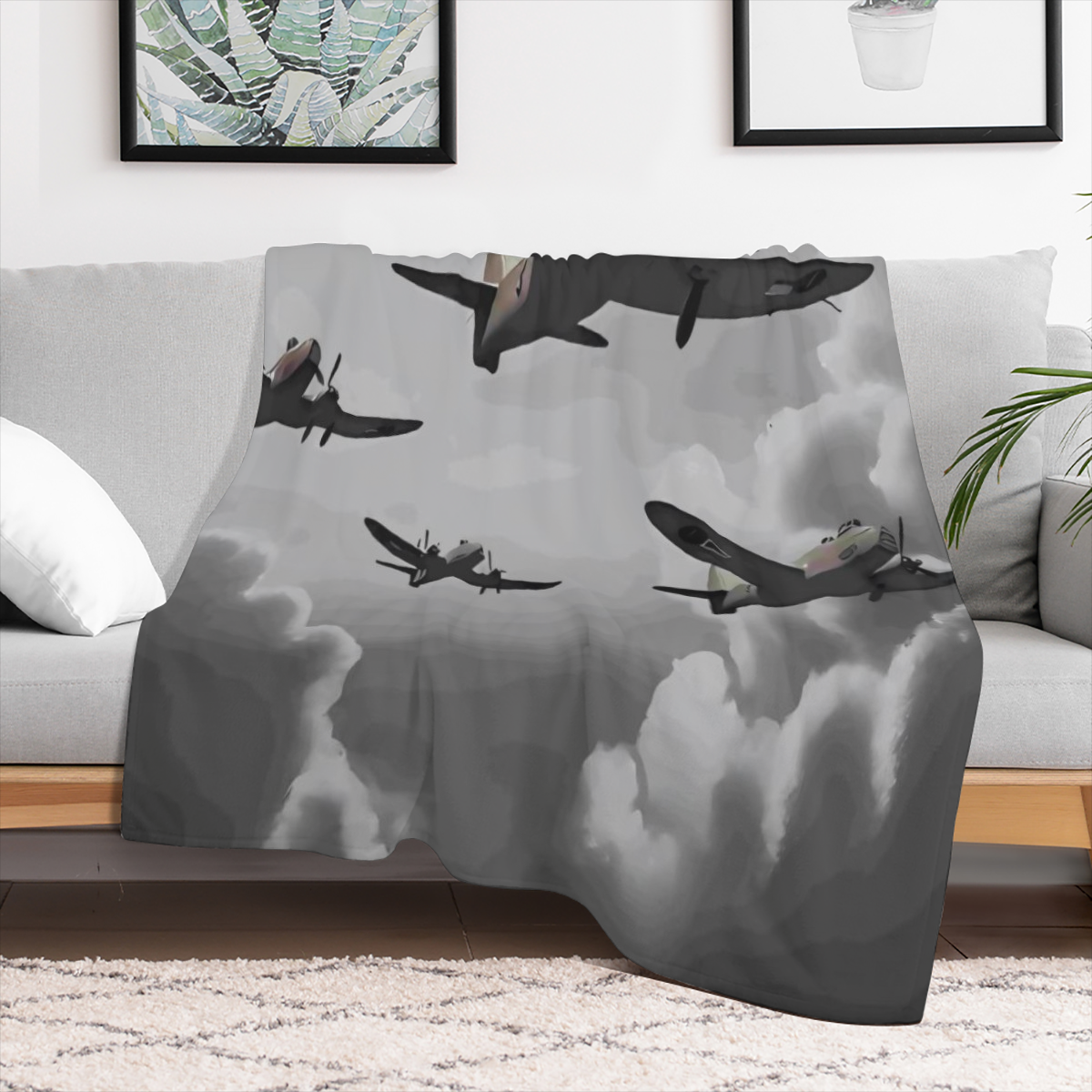 Ultra-Soft Plush WWII Airplane Throw Blanket - Cozy Flannel Reversible All-Season Comfort for Couch Bed