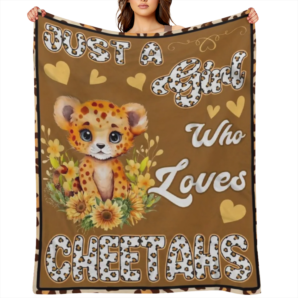 Cheetah- Themed Flannel Blanket Multi- Size Cozy Throw for All Seasons Soft Polyester, Machine Washable Leopard & Sunflower Print Ideal Gift for Cheetah Lovers Suitable for Bed & Couch Perfect for Bir