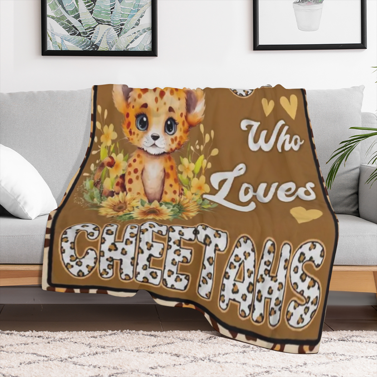 Cheetah- Themed Flannel Blanket Multi- Size Cozy Throw for All Seasons Soft Polyester, Machine Washable Leopard & Sunflower Print Ideal Gift for Cheetah Lovers Suitable for Bed & Couch Perfect for Bir