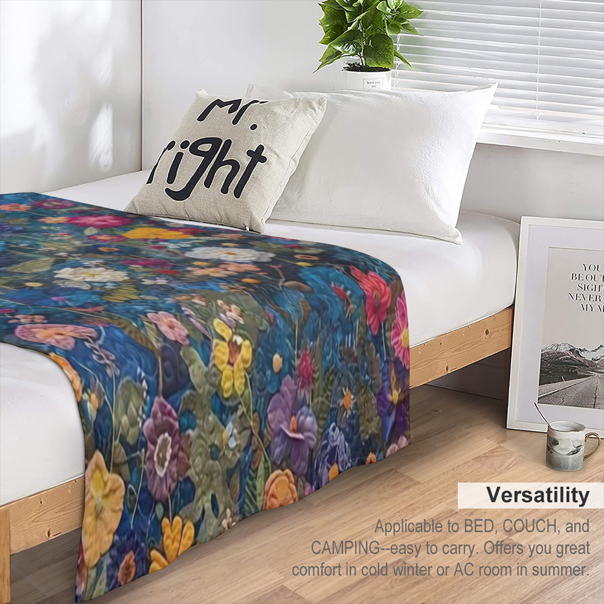 1pc Floral Pattern Plush Fleece Blanket For Daughter, Traditional Style Soft Throw Blanket, Cozy Bed & Sofa Decor Gift