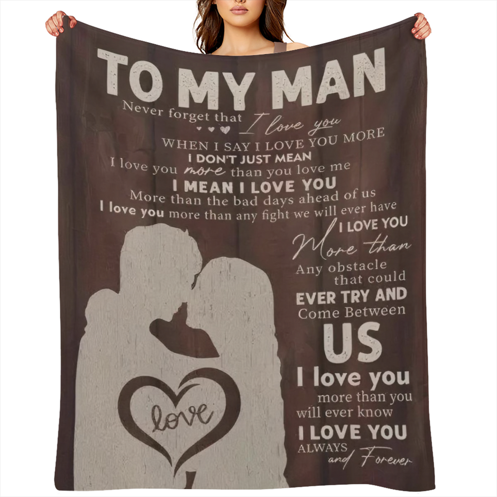 1pc Cozy Flannel Fleece Blanket for Men - Romantic Love Message Throw for Boyfriend, Husband, Fiance - All Seasons Chunky Knit, Machine Washable - Perfect for Birthday, Anniversary, Sweetest Day Gifts