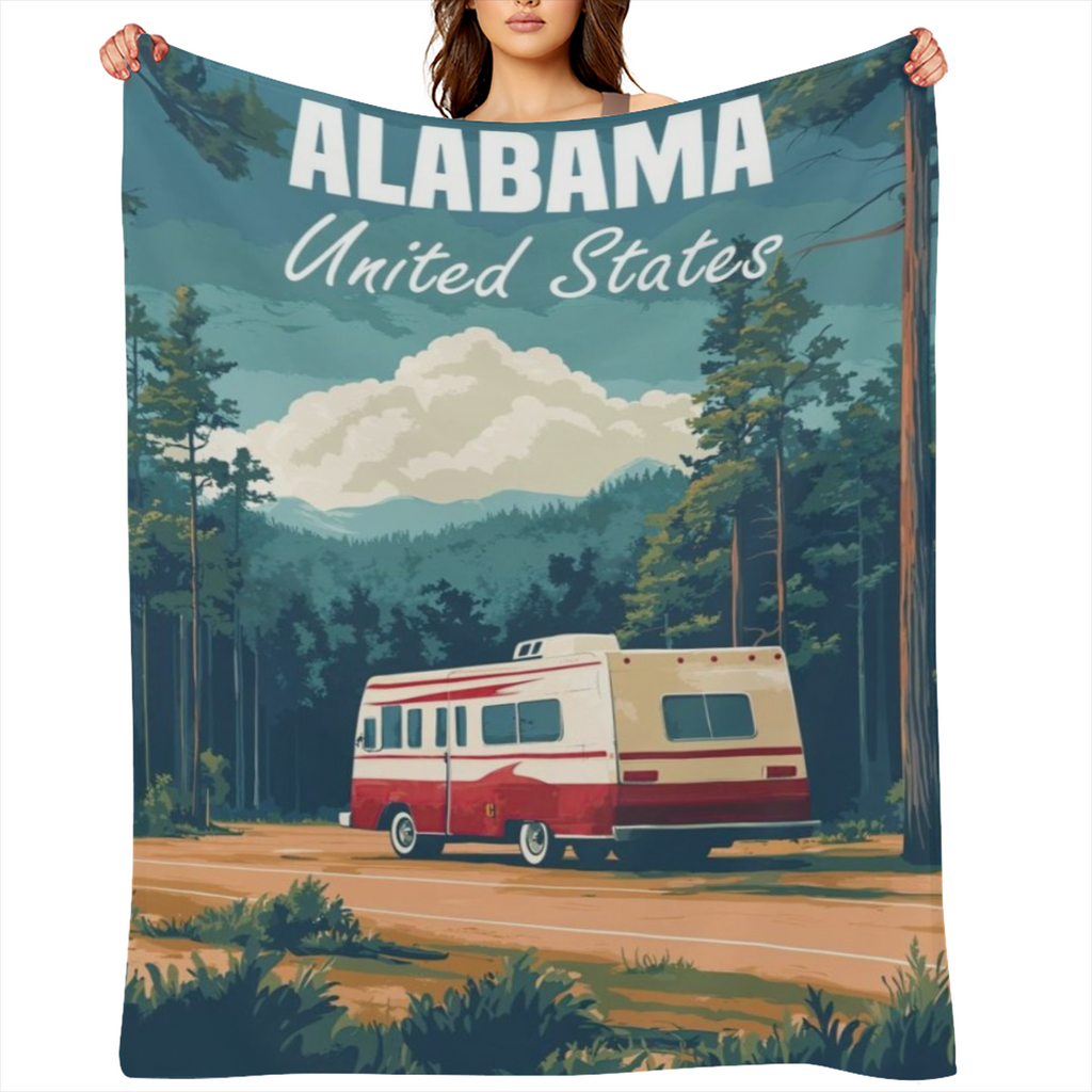 Alabama Travel Poster B6861864 Flannel Throw Blanket - Hypoallergenic, Machine Washable, Gift for Family & Friends
