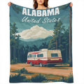 Alabama Travel Poster B6861864 Flannel Throw Blanket - Hypoallergenic, Machine Washable, Gift for Family & Friends