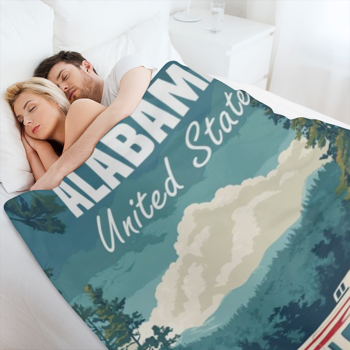 Alabama Travel Poster B6861864 Flannel Throw Blanket - Hypoallergenic, Machine Washable, Gift for Family & Friends