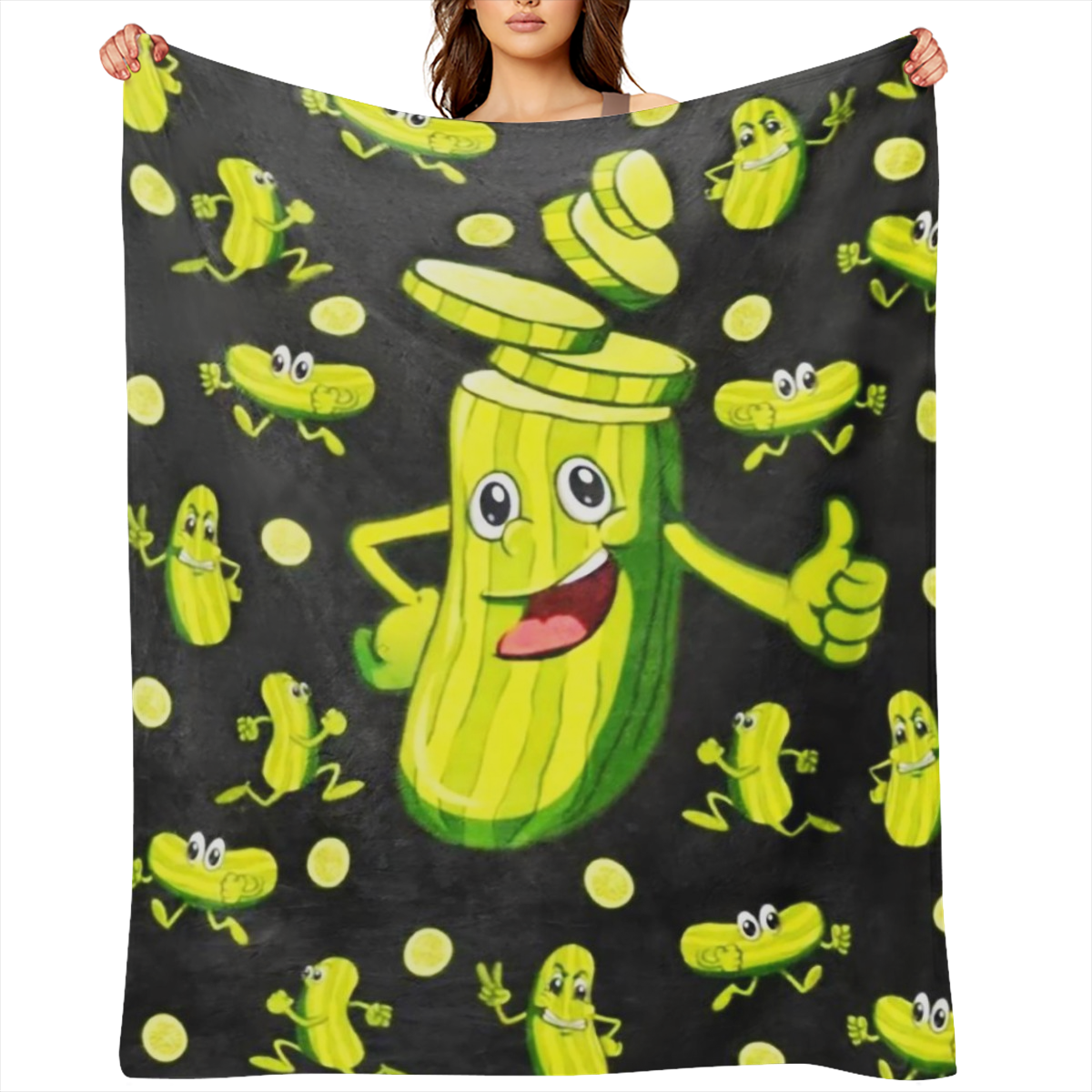 1 comfortable and soft flannel blanket, modern style digitally printed cucumber pattern, all- season, suitable for beds, sofas and chairs, is a unique gift for male and female food lovers, 200- 250 gr