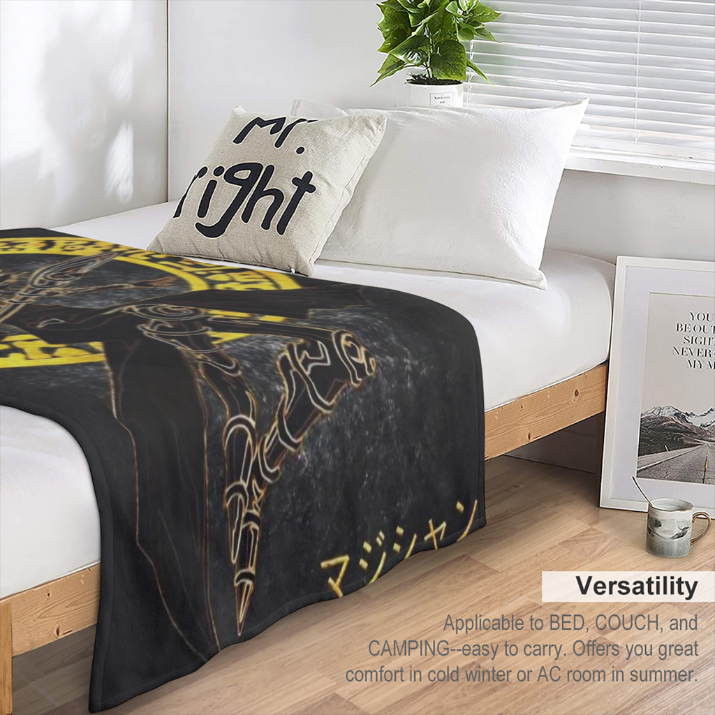 Modern Black Magic Warrior Anime-Themed Flannel Blanket Ultra-Soft Warm and Cozy All-Season Throw for Sofa or Bed Machine Washable Stain-Resistant Perfect Gift for Birthdays Christmas or Travel