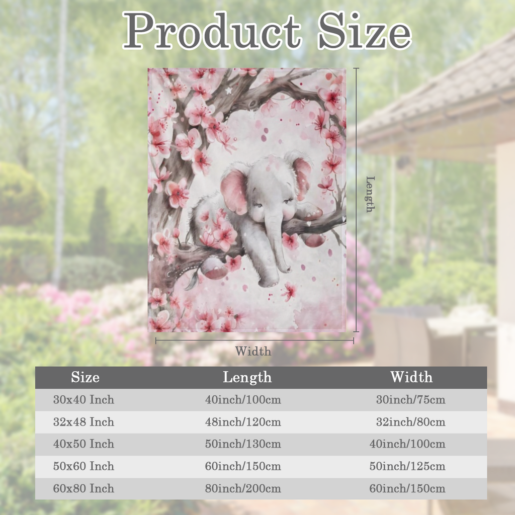 Cozy vintage peach blossom and elephant print flannel shawl blanket - soft and warm for sofas, beds, cars, offices, camping and travel - the perfect gift for all seasons