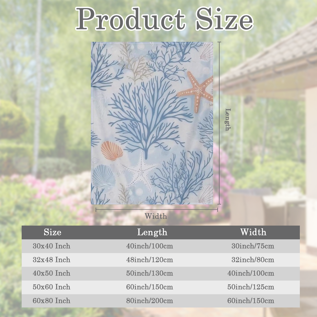 Coast style blanket, 100 polyester, starfish and shell pattern, soft warm and comfortable beach blanket, suitable for sofa, bed, living room, four seasons, 250- 300gm2, modern style