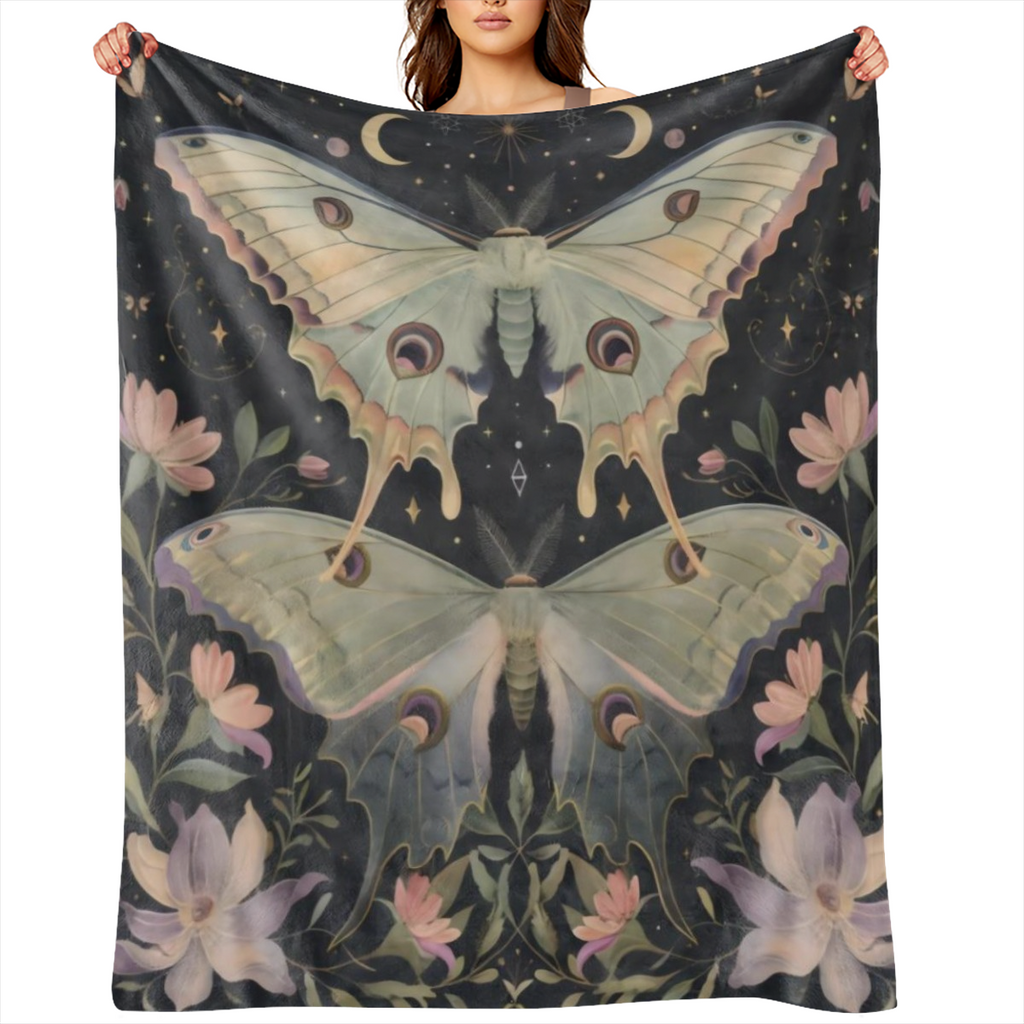 1pc Vintage Butterfly & Floral Print Flannel Blanket - Soft, Warm, and Cozy for Couch, Bed, Car, Office, Camping - Versatile All- Season Gift