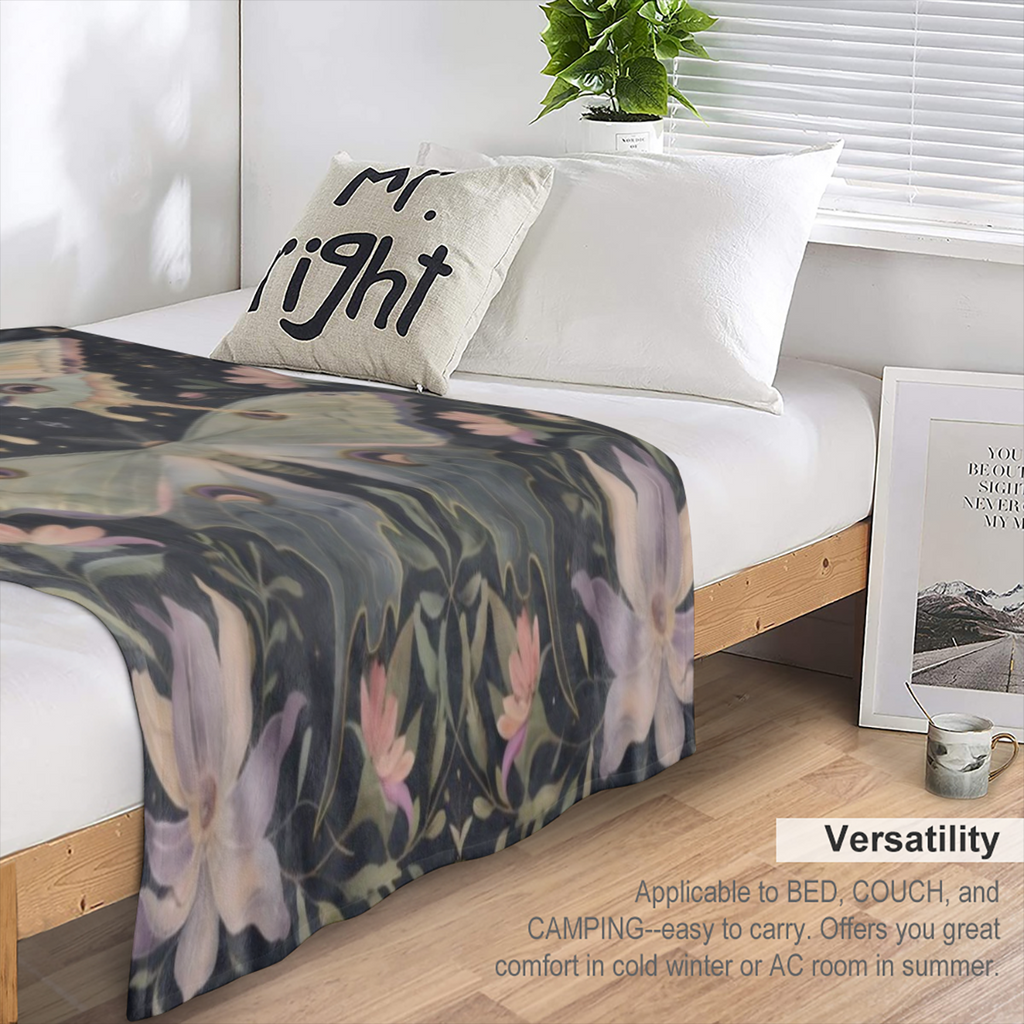 1pc Vintage Butterfly & Floral Print Flannel Blanket - Soft, Warm, and Cozy for Couch, Bed, Car, Office, Camping - Versatile All- Season Gift