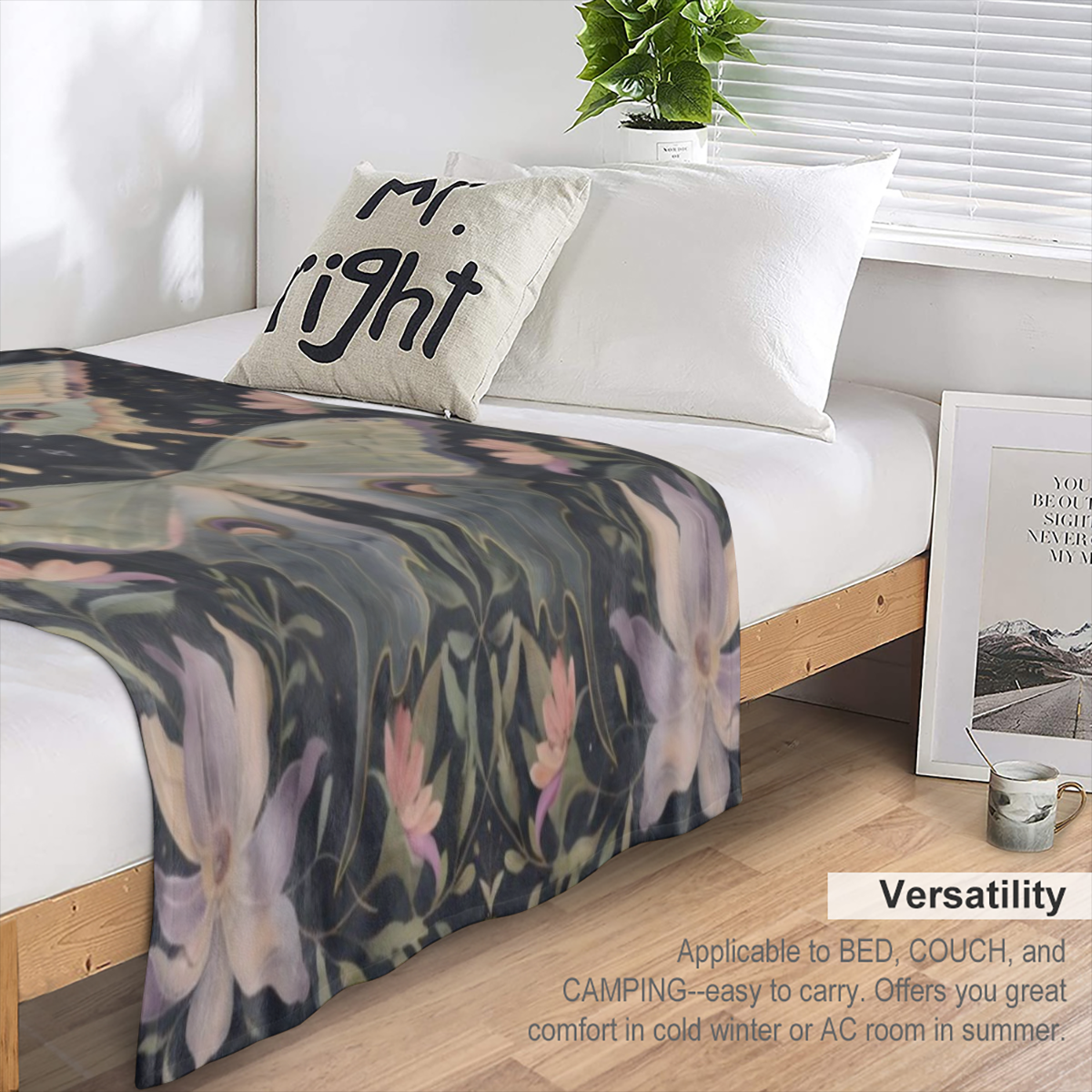 1pc Vintage Butterfly & Floral Print Flannel Blanket - Soft, Warm, and Cozy for Couch, Bed, Car, Office, Camping - Versatile All- Season Gift