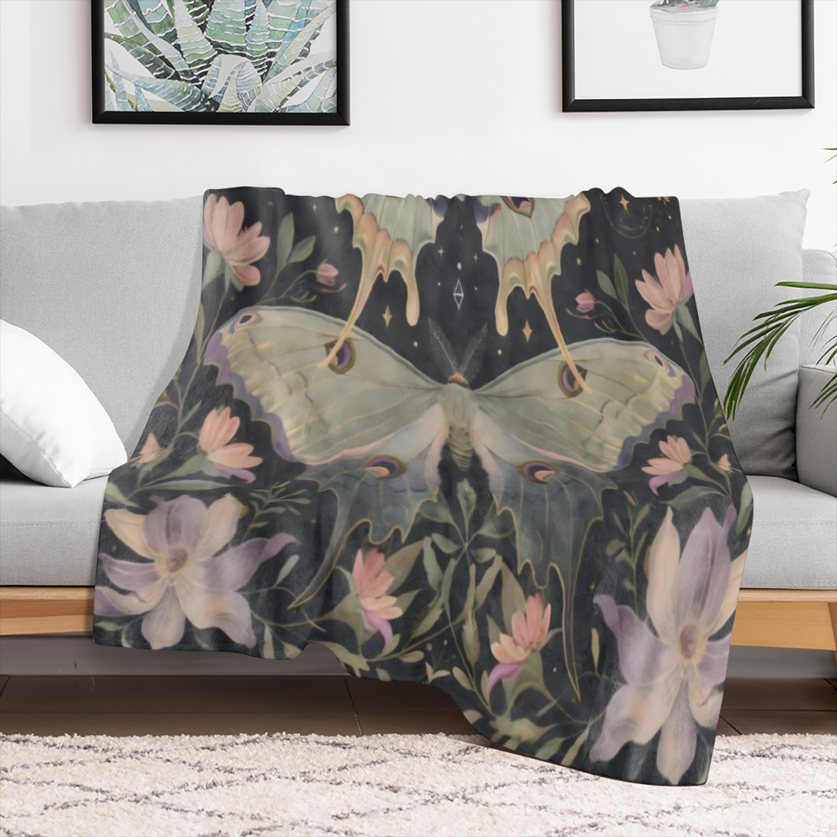 1pc Vintage Butterfly & Floral Print Flannel Blanket - Soft, Warm, and Cozy for Couch, Bed, Car, Office, Camping - Versatile All- Season Gift