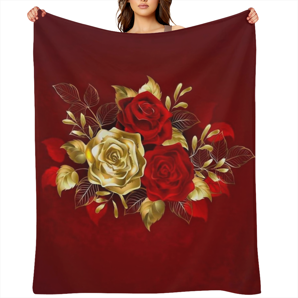1pc romantic rose pattern printed blanket, contemporary style blanket, soft and comfortable blanket, travel sofa bed, office home decoration, birthday gift blanket, boys, girls, adults, all seasons av