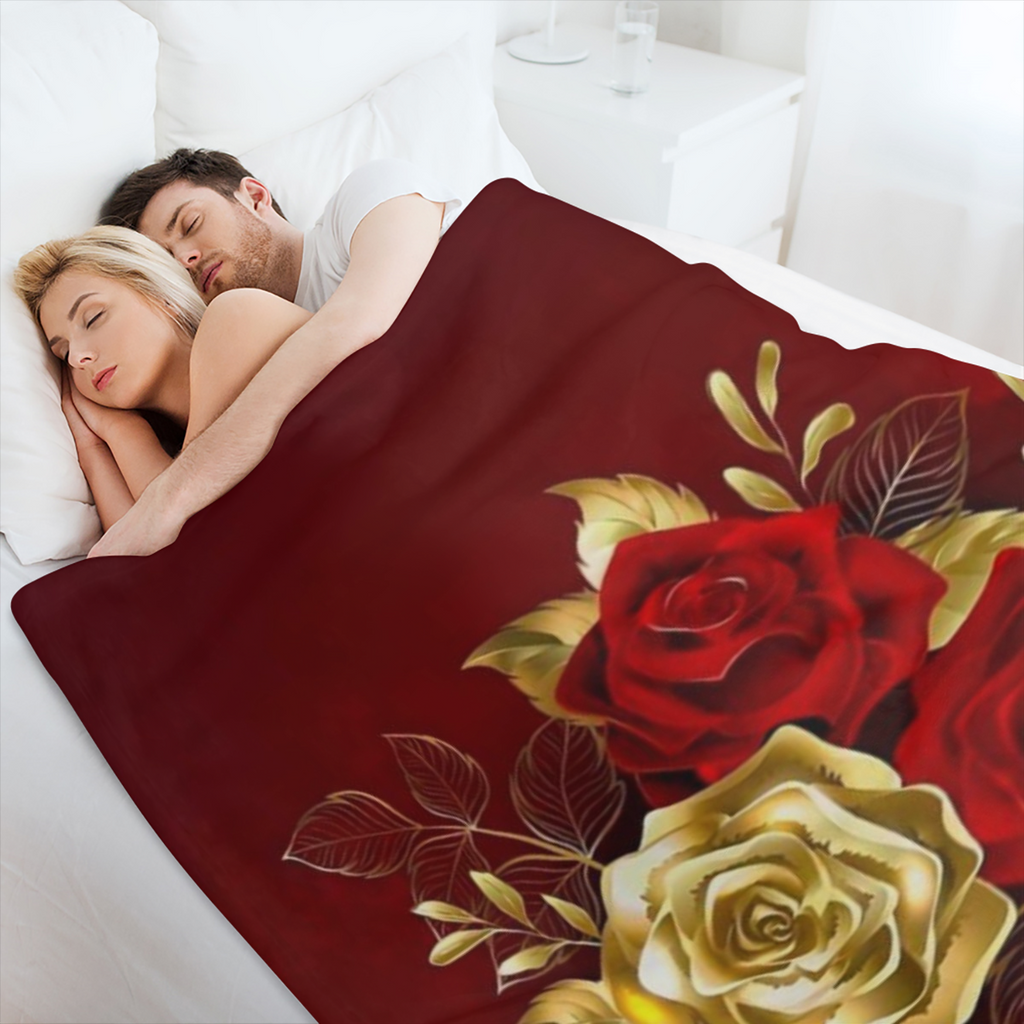 1pc romantic rose pattern printed blanket, contemporary style blanket, soft and comfortable blanket, travel sofa bed, office home decoration, birthday gift blanket, boys, girls, adults, all seasons av