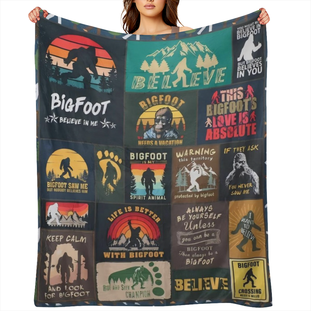 Bigfoot Sasquatch Cotton Blanket - Modern style, all seasons, 100 polyester, fabric, soft and comfortable, 250- 300gsm, no hair removal, high quality handmade, perfect for Bigfoot lovers to give gifts