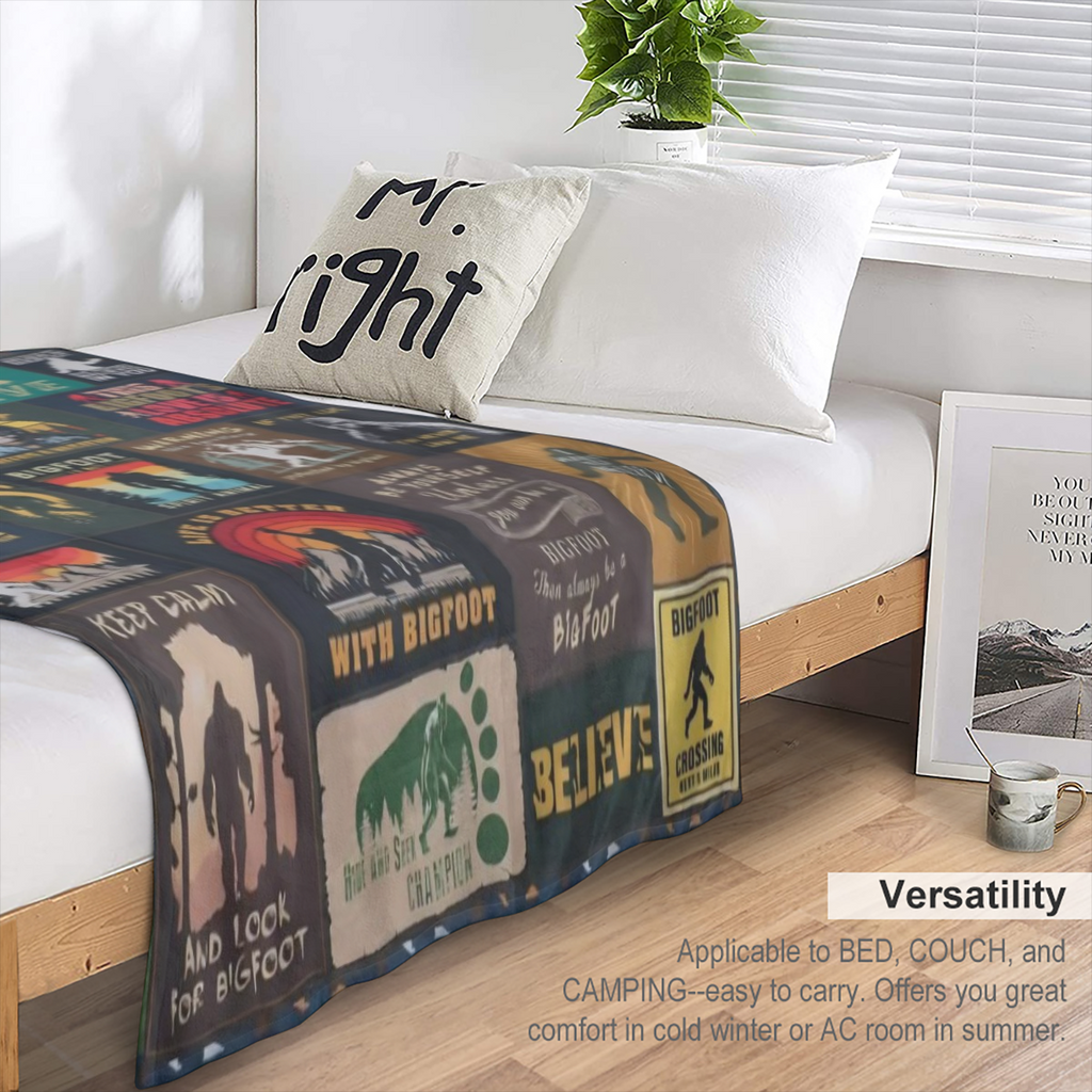 Bigfoot Sasquatch Cotton Blanket - Modern style, all seasons, 100 polyester, fabric, soft and comfortable, 250- 300gsm, no hair removal, high quality handmade, perfect for Bigfoot lovers to give gifts