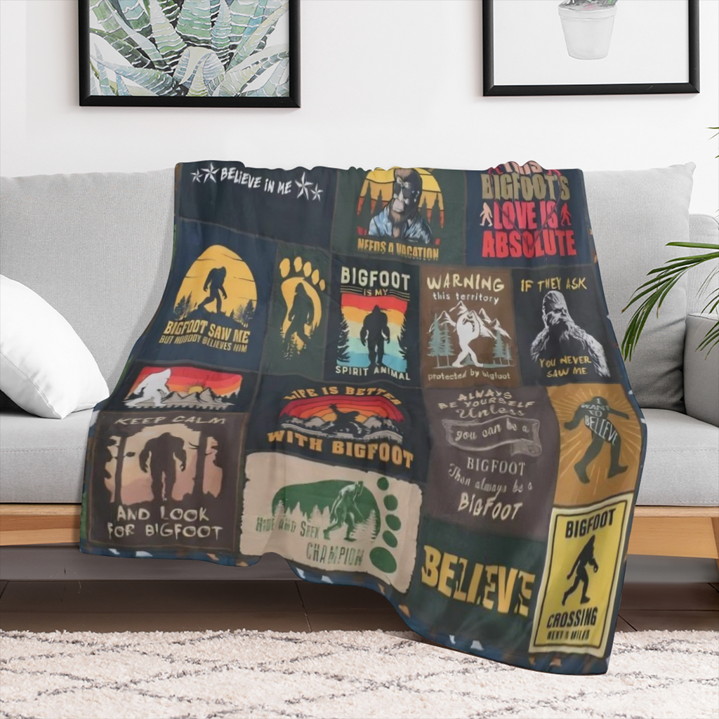 Bigfoot Sasquatch Cotton Blanket - Modern style, all seasons, 100 polyester, fabric, soft and comfortable, 250- 300gsm, no hair removal, high quality handmade, perfect for Bigfoot lovers to give gifts